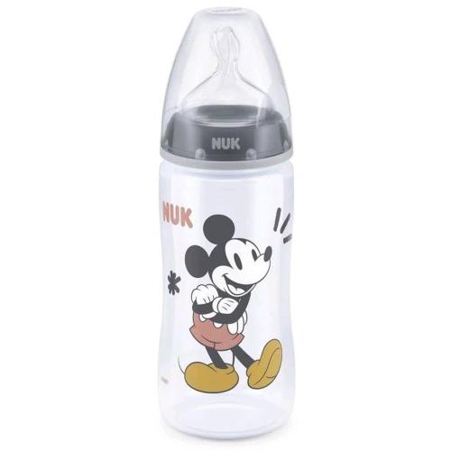 Nuk Disney Mickey Mouse First Choice Plus 6-18m 10.741.034 Πλαστικό Μπιμπερό με Δείκτη Ελέγχου Θερμοκρασίας & Θηλή Σιλικόνης Προσαρμοσμένη στο Σχήμα της Γνάθου 300ml - Γκρι